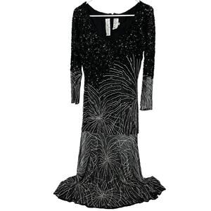 Vintage Naeem Khan Riazee Lillie Rubin Gown Maxi Dress Beaded Sequin Black 8